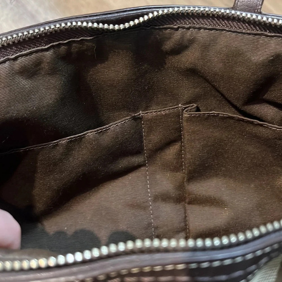 Coach Creed Brown Canvas Signature Stripe Shoulder Tote - Picture 6 of 9